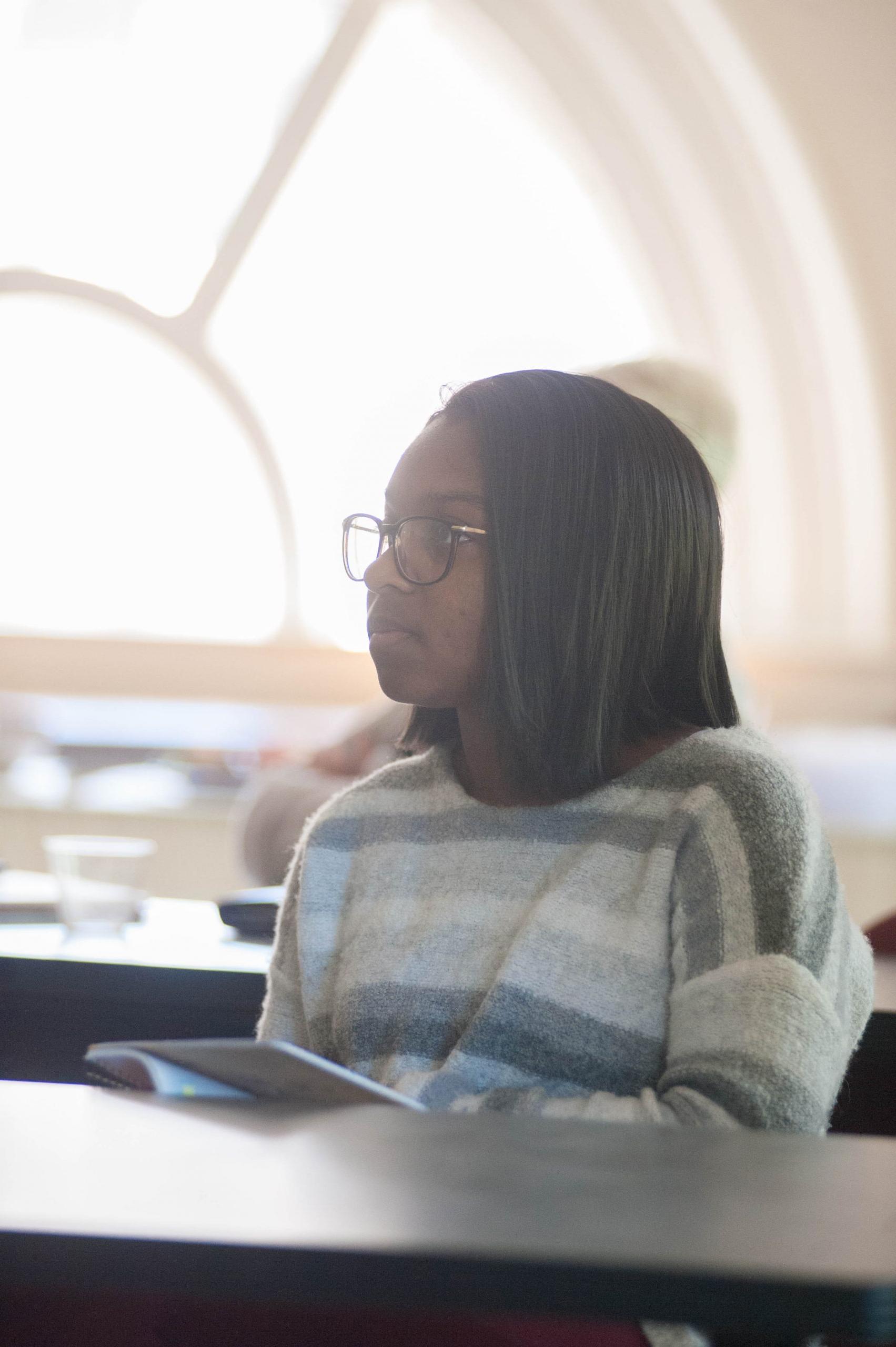 Montevallo student listening to a presentation.