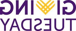 Giving Tuesday word mark with purple and gold colors.